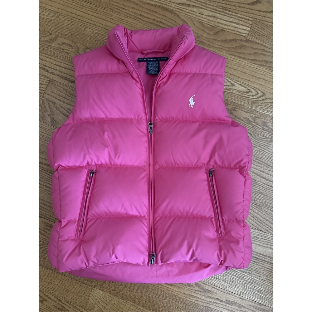 Ralph Lauren Sport Puffer Vest Down Pink Women's Small Vest Full Zip Layering